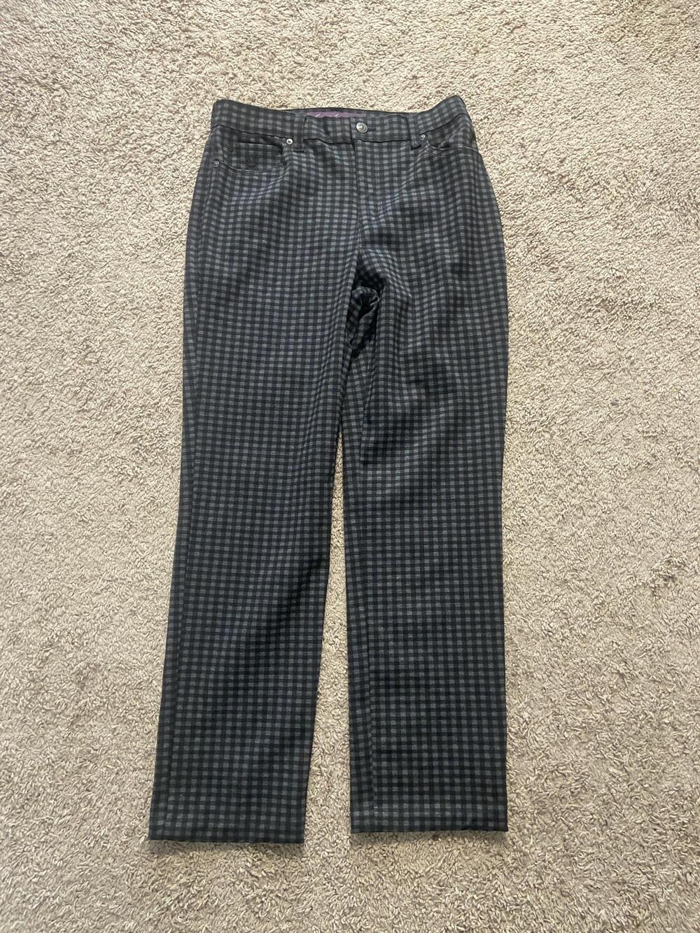 Gloria Vanderbilt Jeans Womens 6 Gray Amanda Mid Rise Straight Check Denim Pants